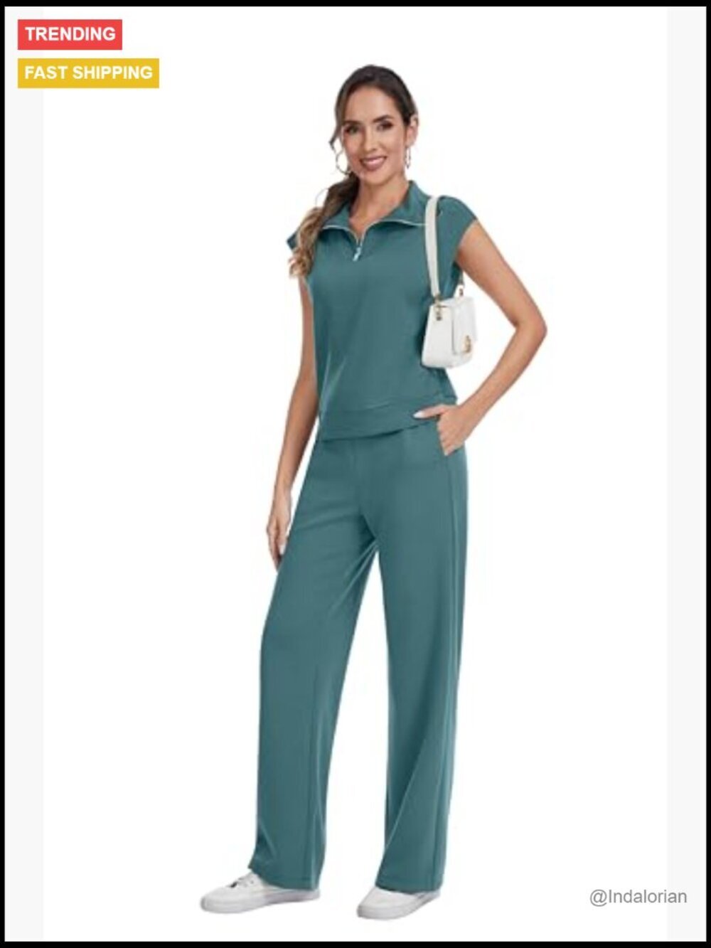 Half Zip Sleeveless Sweatshirt and Drawstring Sweatpant Lounge Set - Picture 5 of 6